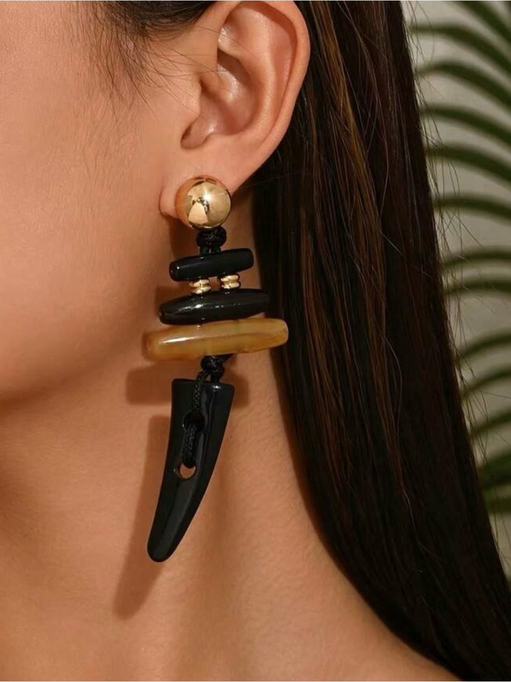 Vintage Gold, Black & Amber Statement Drop Earrings